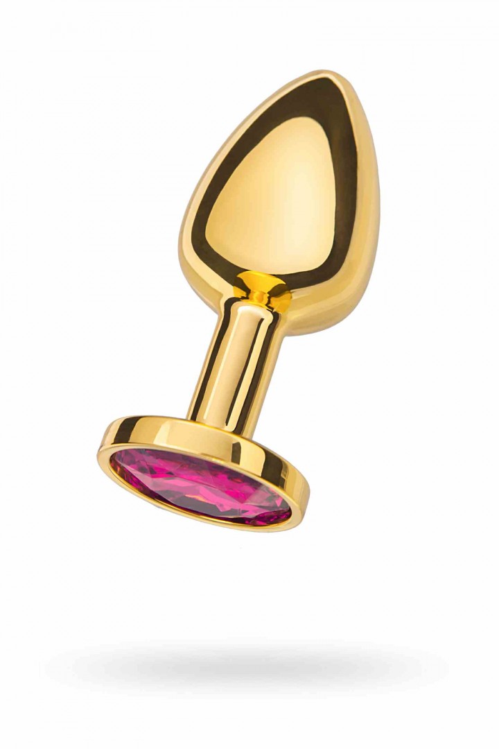 Анальная втулка маленькая золотая с розовым кристаллом размер S