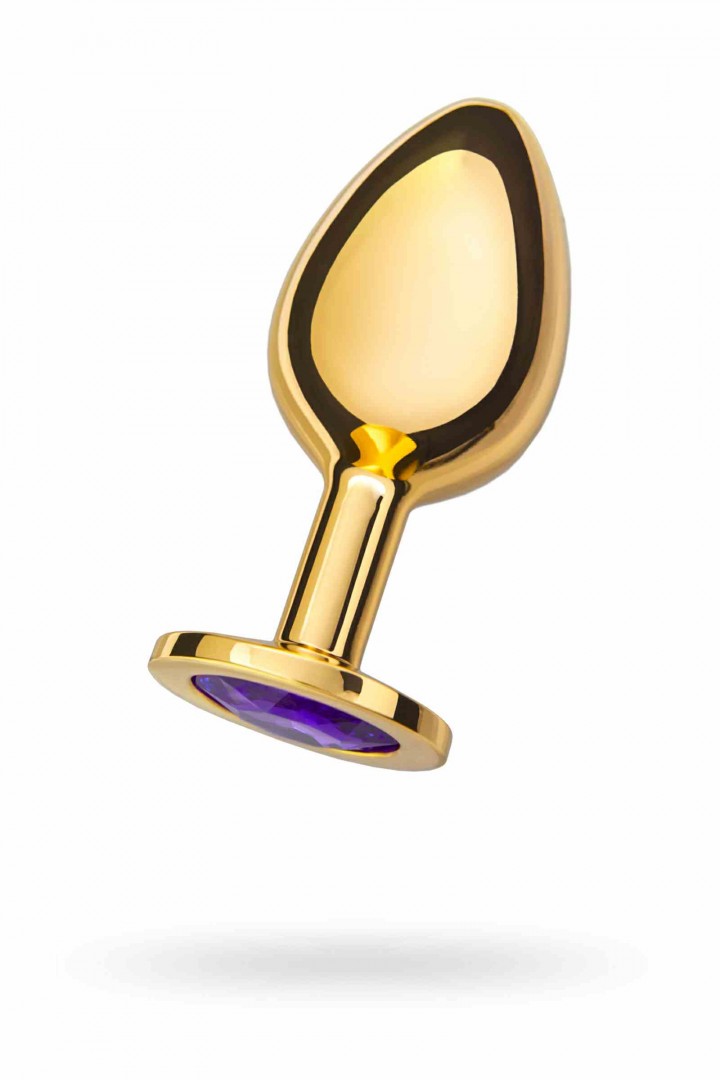 Анальная втулка маленькая золотая с фиолетовым кристаллом размер S