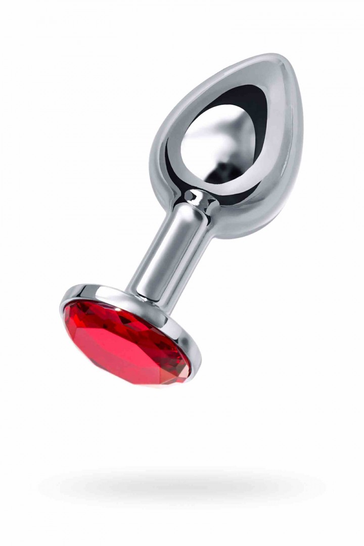Анальная втулка TOYFA Metal маленькая серебристая с красным кристаллом размер S