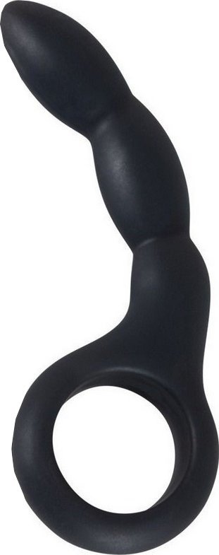 Черный ребристый анальный стимулятор - 13,5 см.
